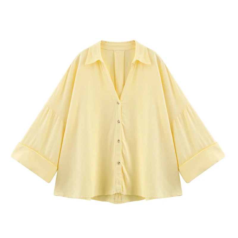 2025 Spring/Summer Trendy Women's Blouses - Long Sleeve V-neck Solid Color Shirts  Fashionable Office Wear