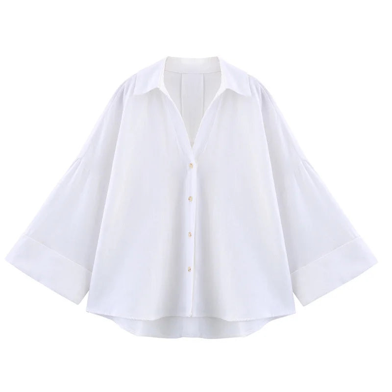 2025 Spring/Summer Trendy Women's Blouses - Long Sleeve V-neck Solid Color Shirts  Fashionable Office Wear